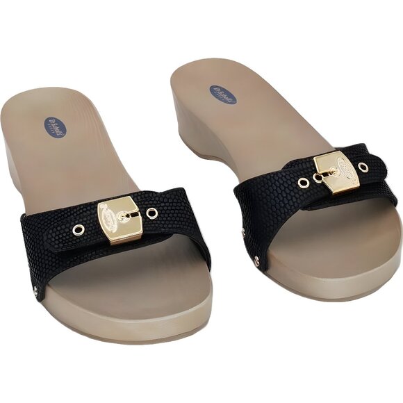 Dr. Scholl's Classic Ventura Slide Sandals Black Faux Leather Women's US 7M - Picture 1 of 6